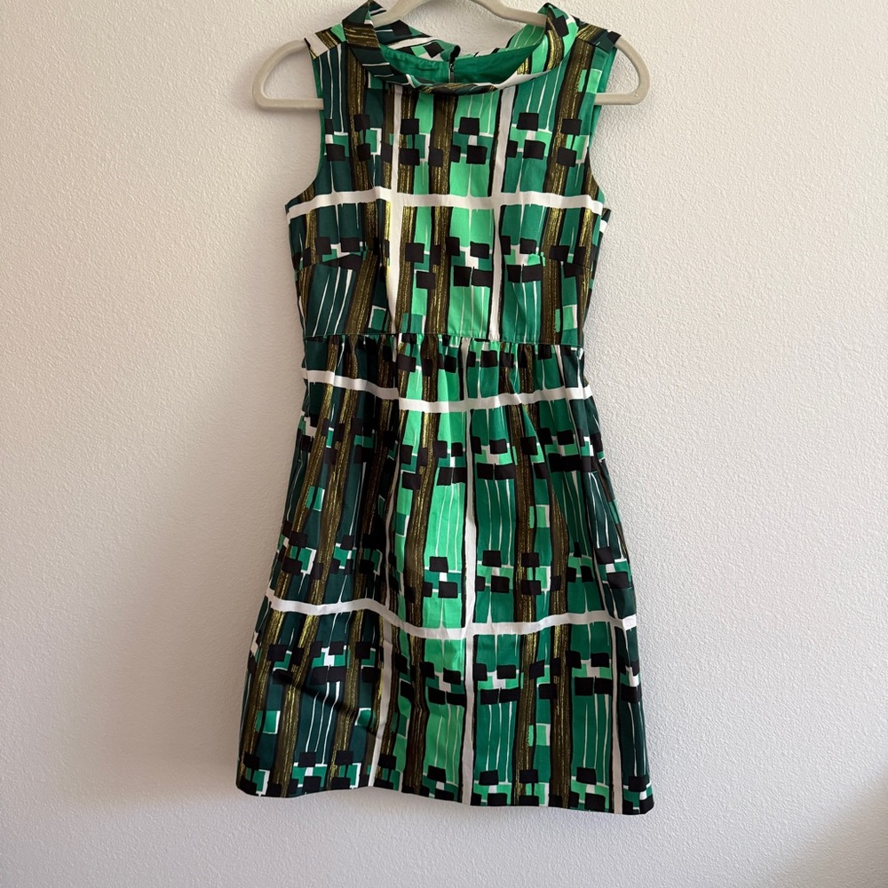 MaxMara Green and Black Geometric Mini Dress